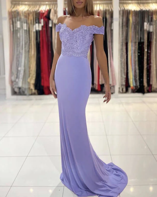Weekend Special Mermaid Lavender Off The Shoulder Applique Dress