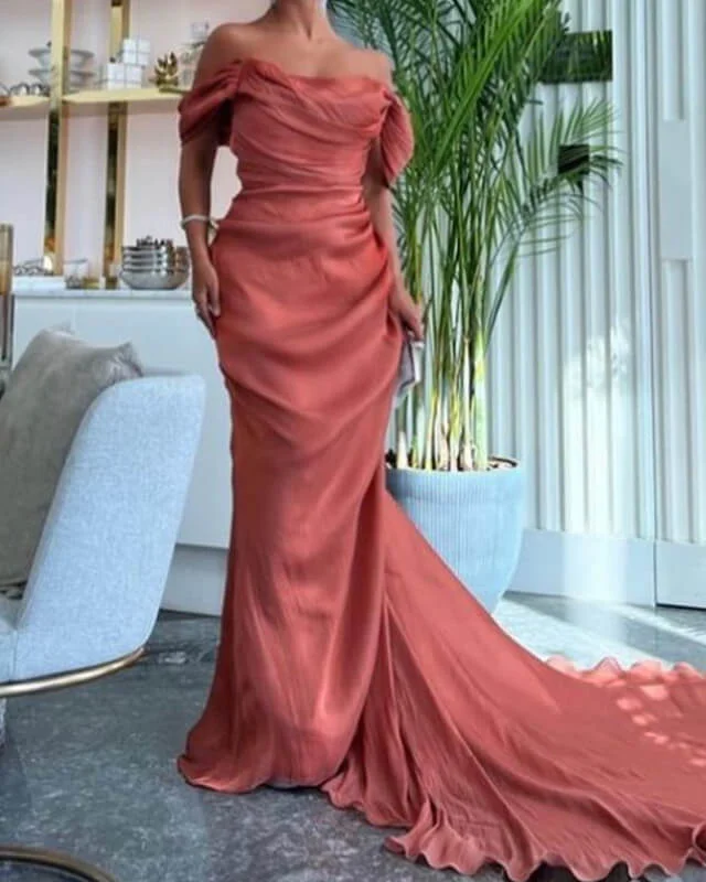 Don’t Miss Out Mermaid Ruched Off The Shoulder Organza Dress