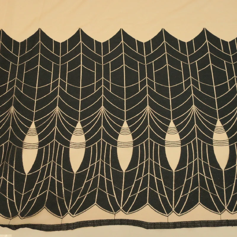 Weekend Deal Black Tulle with Black Geometric Pattern Embroidered Fabric
