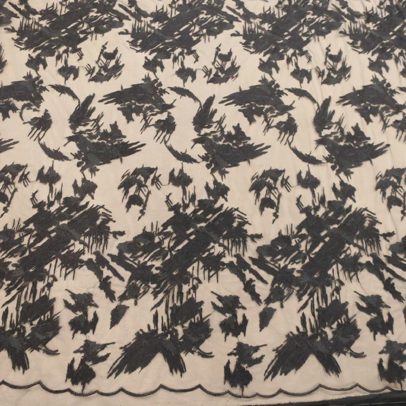 Lowest Price Black Tulle with Black Abstract Embroidery Fabric