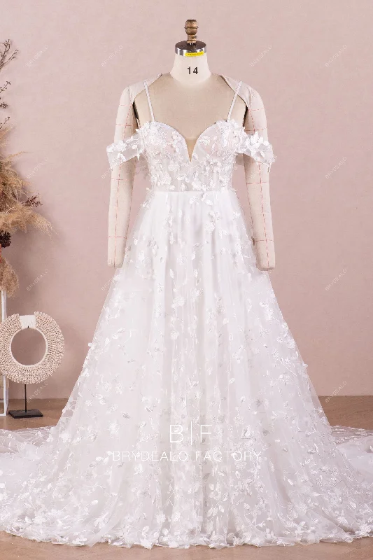 Take Advantage Cold Shoulder Leaf Lace Illusion Corset Wholesale A-line Bridal Dress