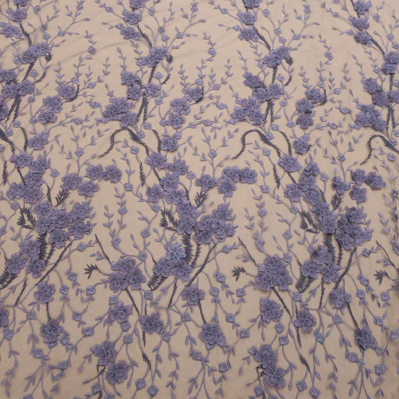 While Supplies Last Purple Embroidered Floral Tulle Fabric