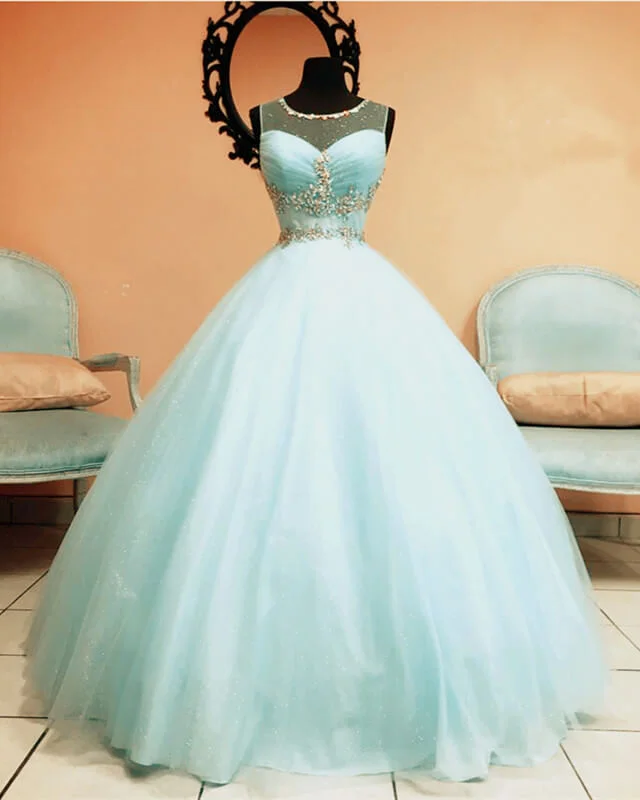 Overstock Baby Blue Tulle Scoop Neck Ball Gown