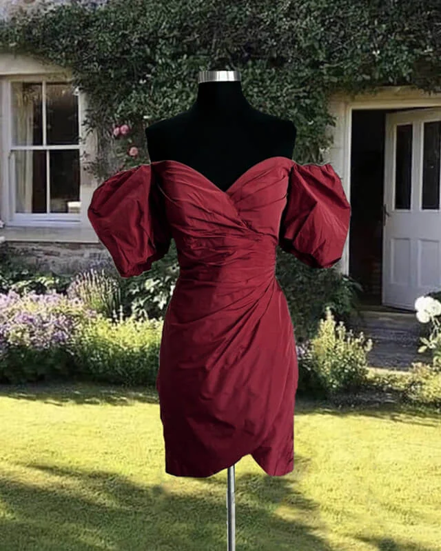 Special Offer Burgundy Taffeta Bodycon Dress Off Shoulder