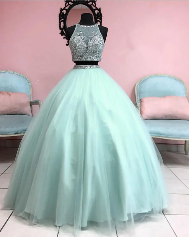 Price Rollback Two Piece Ball Gown Dress With Beaded Crop Top