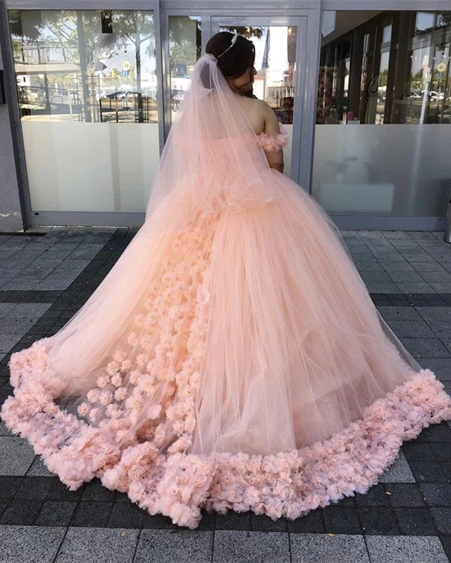 Price Cut Tulle Flowers Wedding Dresses Off The Shoulder
