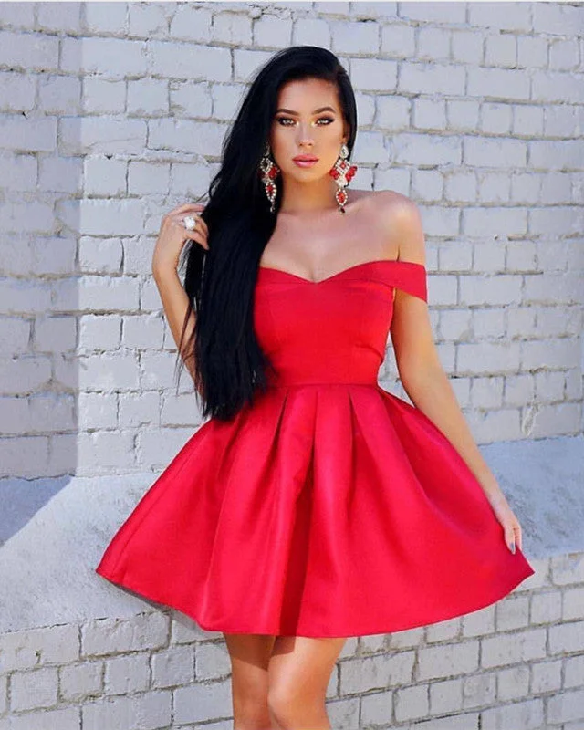 Referral Discount Short Satin Prom Dresses Off The Shoulder