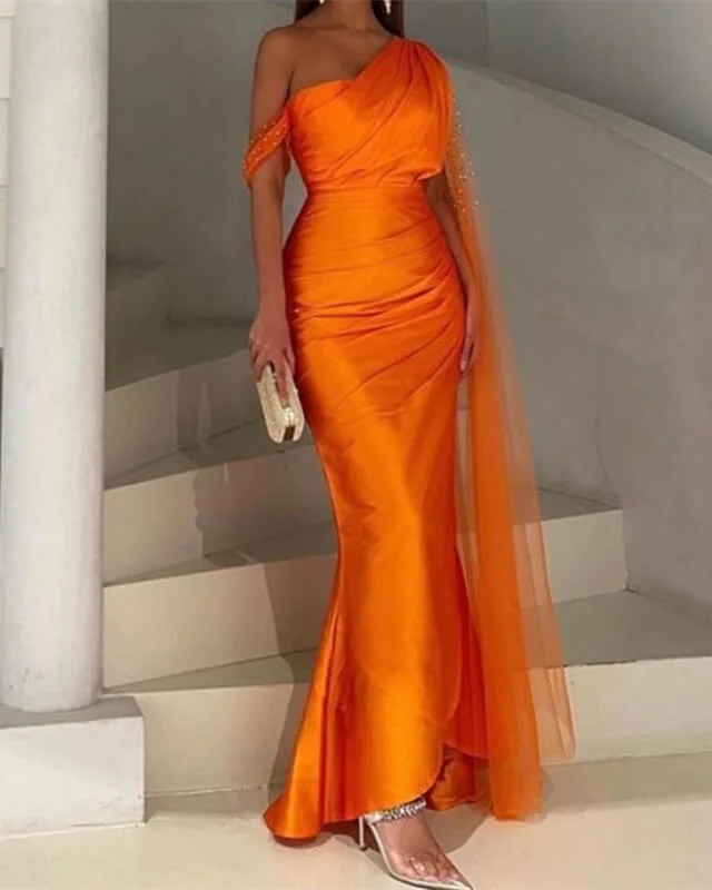 Online Exclusive Mermaid Bright Orange Satin Dress