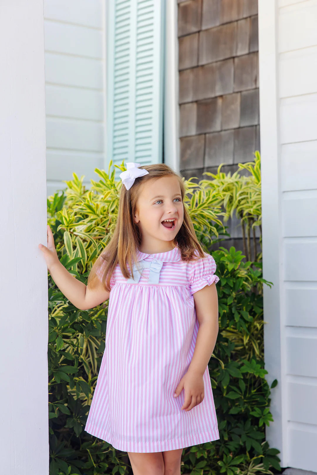 Deal Dash Short Sleeve Banks Bow Dress Pier Party Pinckney Pink Stripe/Buckhead Blue