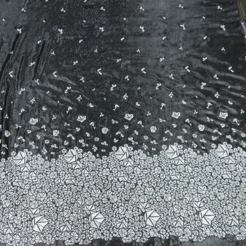 Today's Special Black Glitter Organza with Silver Abstract Butterflies Embroidered Fabric