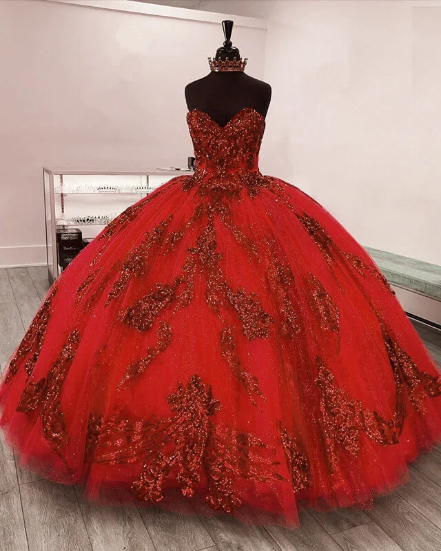 Savings Galore Red Sequin Embroidery Sweetheart Quinceanera Dresses