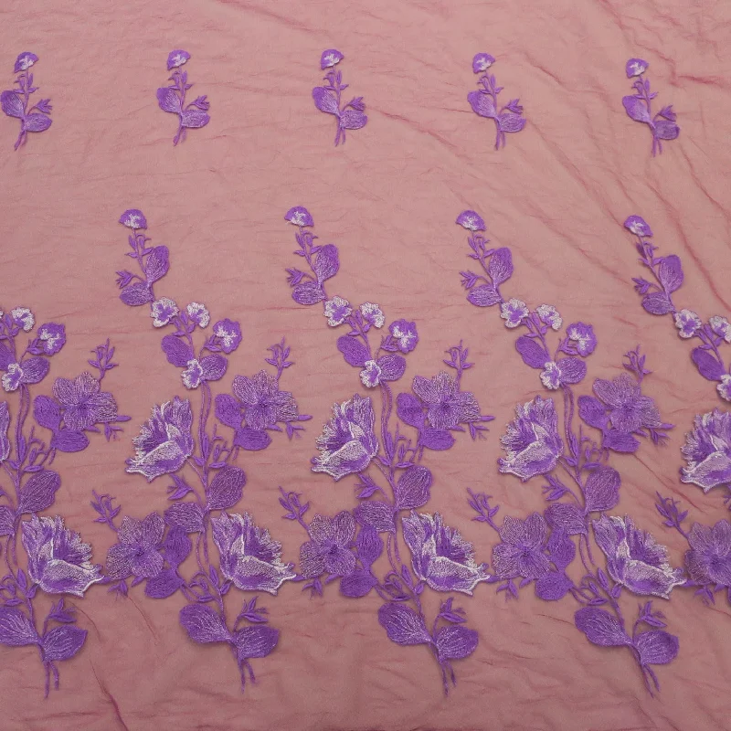 Factory Direct Sale Purple Embroidered Tulle Fabric