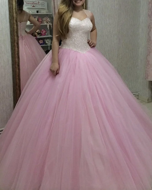 Seasonal Clearance Tulle Princess Quinceanera Dresses Sequins Beaded Sweetheart Corset
