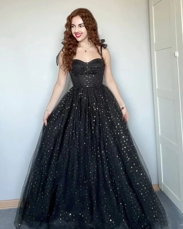 Huge Discounts Black Tulle Starry Corset Dress