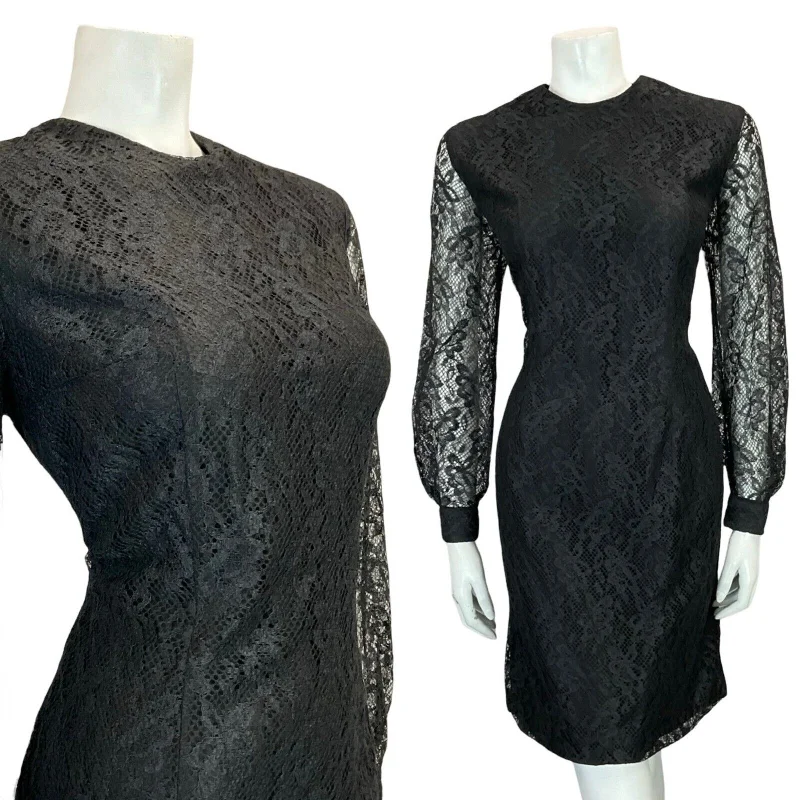 Epic Deals VTG 60S BLACK LACE LONG SLEEVE EVENING PARTY LITTLE BLACK DRESS SIZE 12