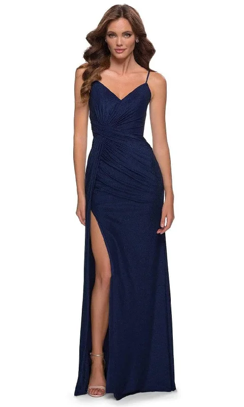 Reduced Prices La Femme - 29699 Net Jersey V Neck Dress With Slit