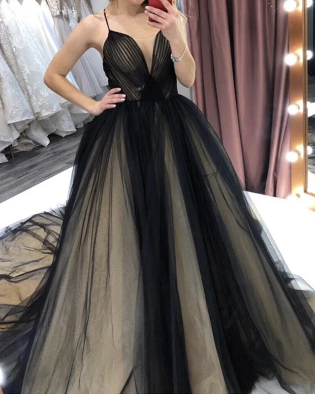 Price Reduction Black And Nude Wedding Dress Tulle V Neck