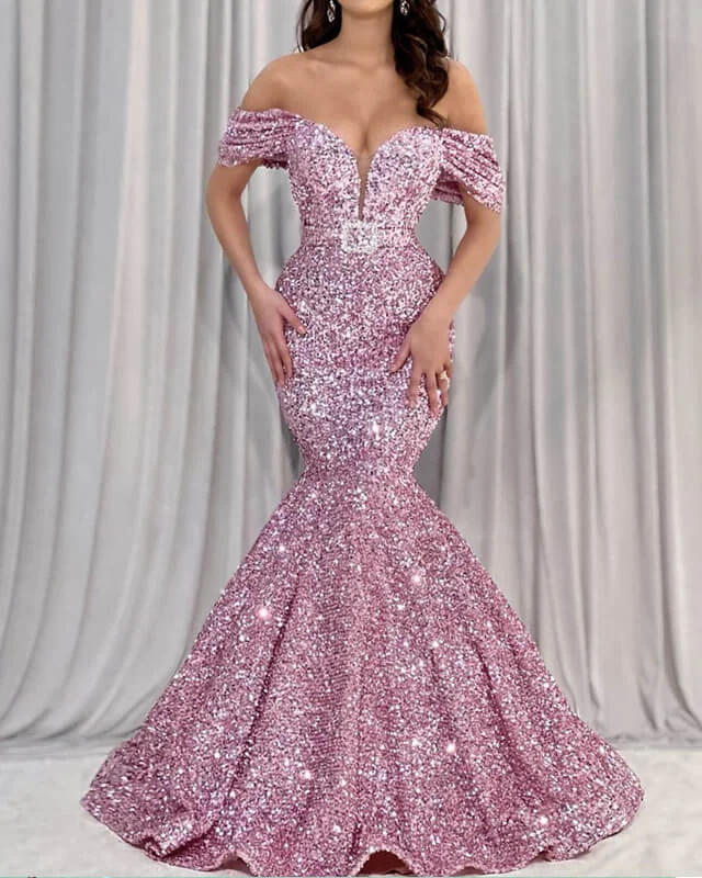Sale Event Mermaid Dusty Pink Sequin Off-shoulder Dress