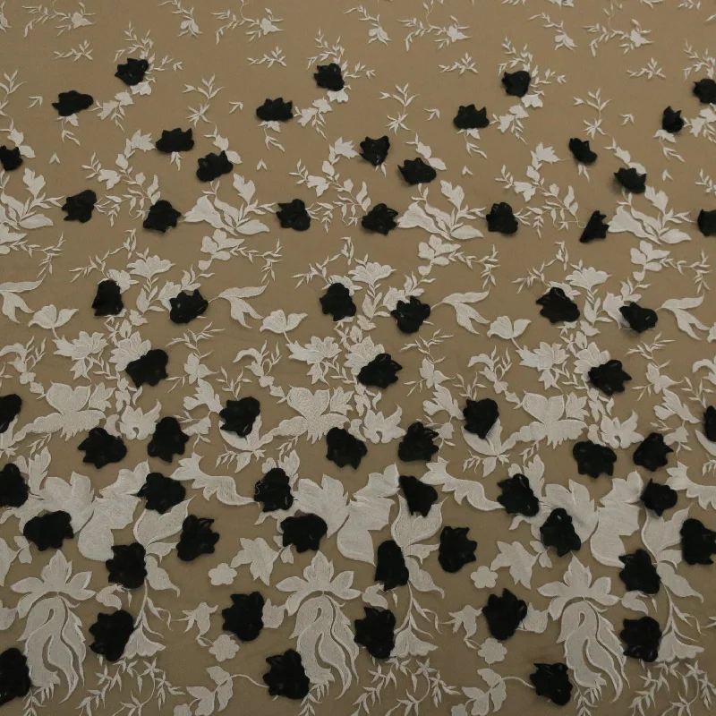 Savings Galore Nude Tulle with White and Black Floral Embroidered Fabric