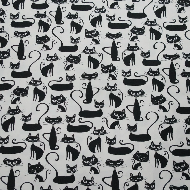 Buy Now Black and White Whiskers and Tails Printed Cotton