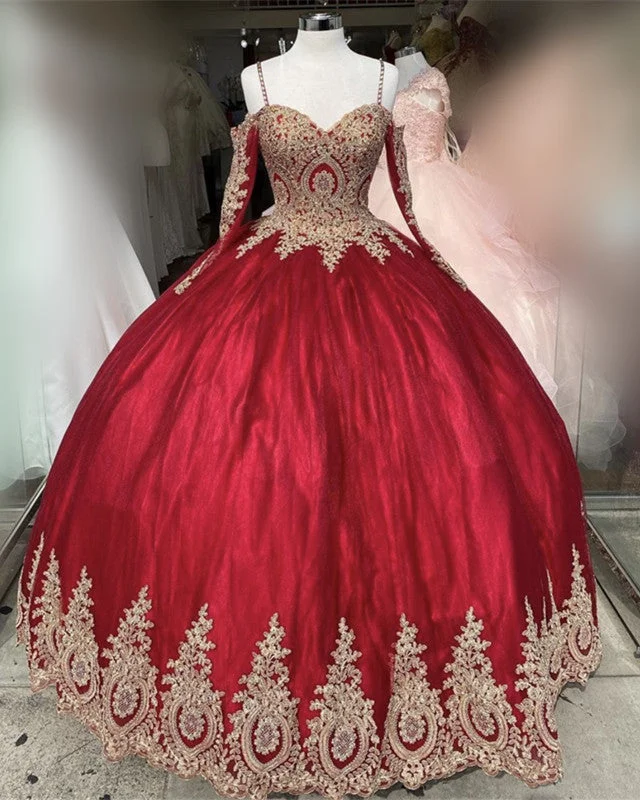 Today's Special Long Sleeves Quinceanera Dresses Gold Lace Appliques Off Shoulder