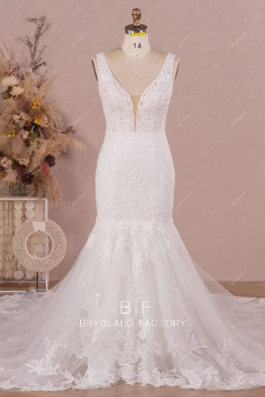 Special Buy Cathedral Train Lace Mermaid Wedding Dress with Illusion Bodice
