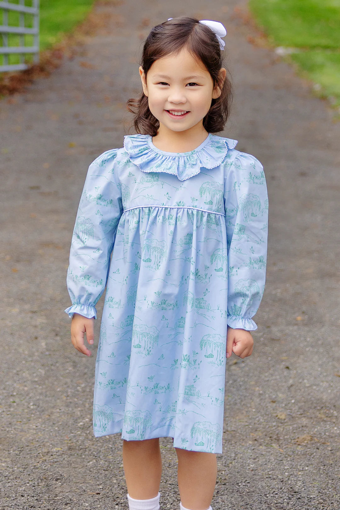 Hot Deal Long Sleeve Ramona Collar Dress Germantown Toile with Worth Avenue White