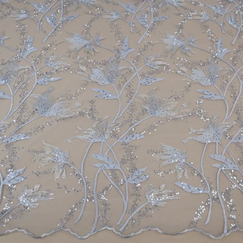 Sale Event Light Gray Floral Embroidered Fabric