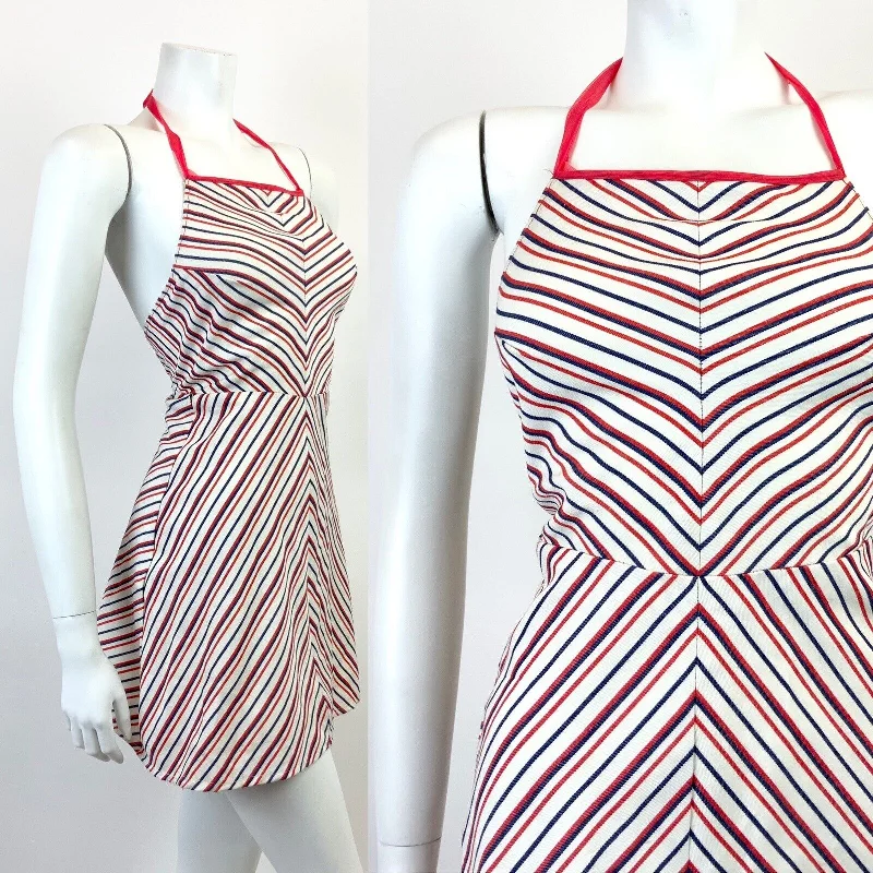 Steals and Deals VINTAGE 60s 70s WHITE RED BLUE STRIPED MOD HALTER MINI DRESS 4 6