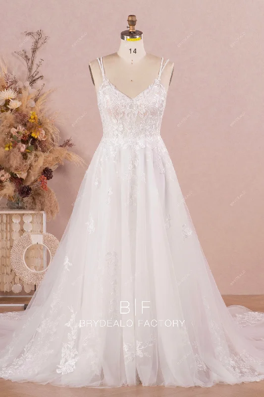 Clearance Event Double Beaded Spaghetti Strap Illusion Corset Wedding Ballgown