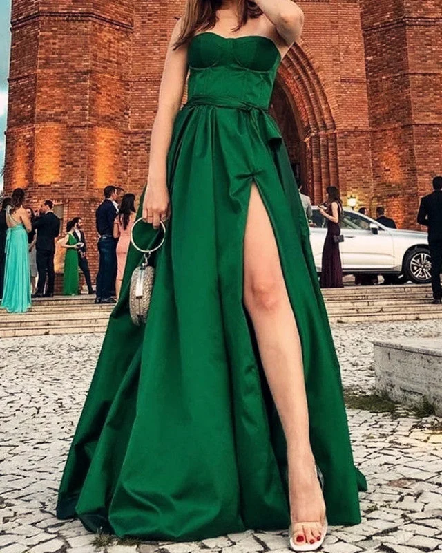 Limited Time Discount Sweetheart Corset Split Satin Dresses