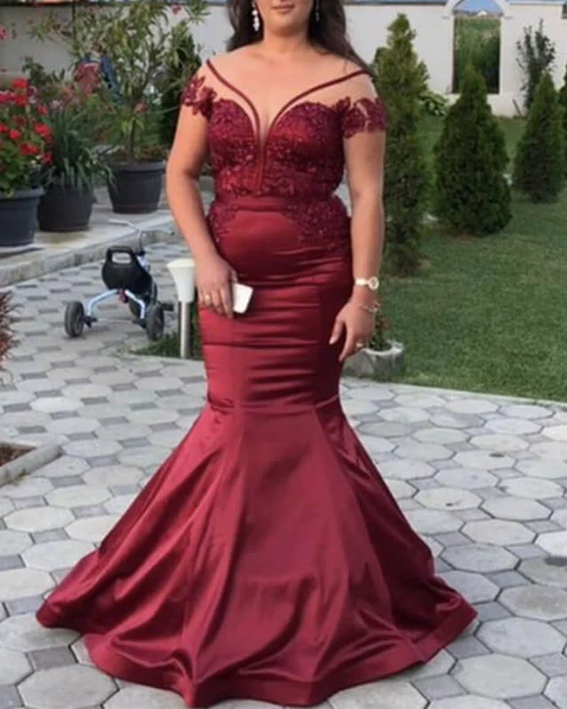 Bargain Bin Mermaid Plus Size Burgundy Dresses