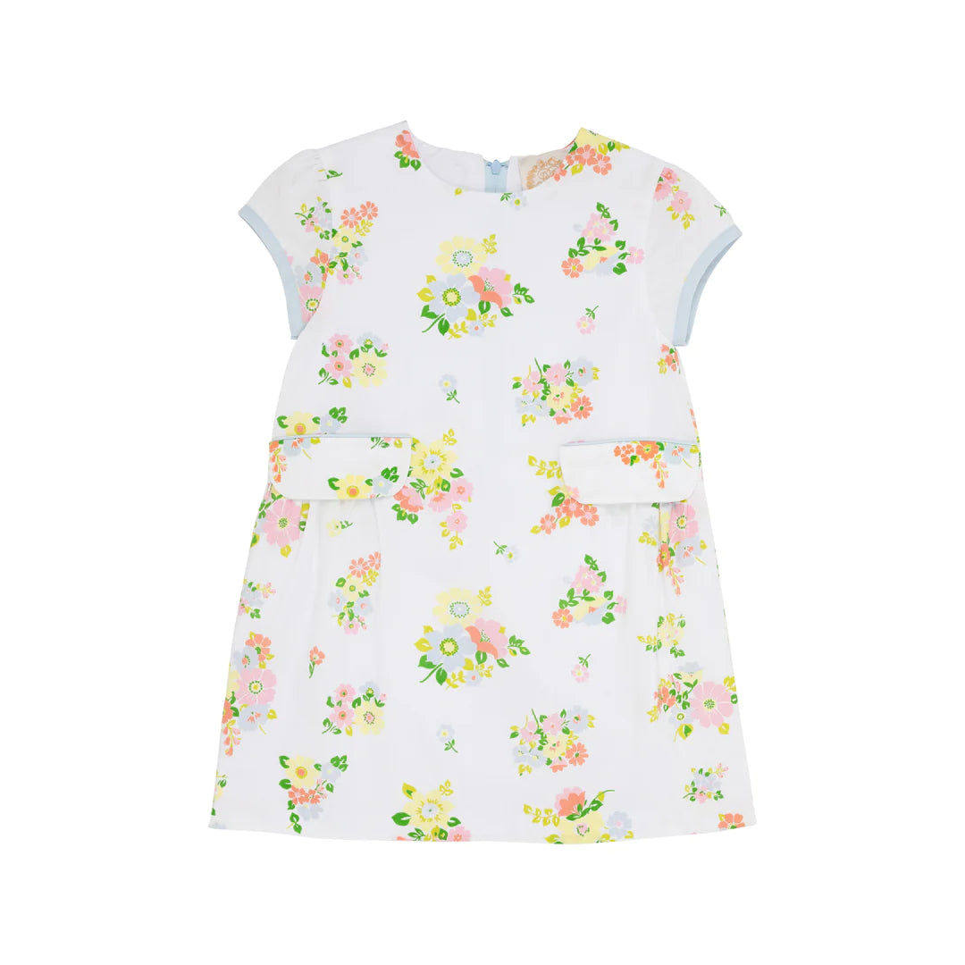 Stock Clearance Betts Bow Dress, Biltmore Blooms/Buckhead Blue