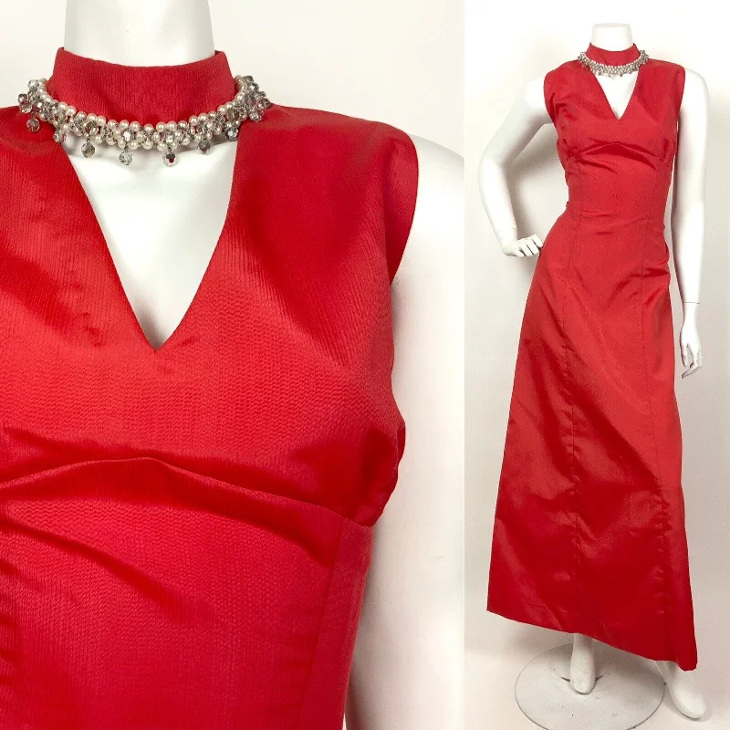 Limited Edition VINTAGE 60s 70s RED PEARL DISCO BALL DIAMANTE BEADED CUT-OUT MAXI DRESS 10