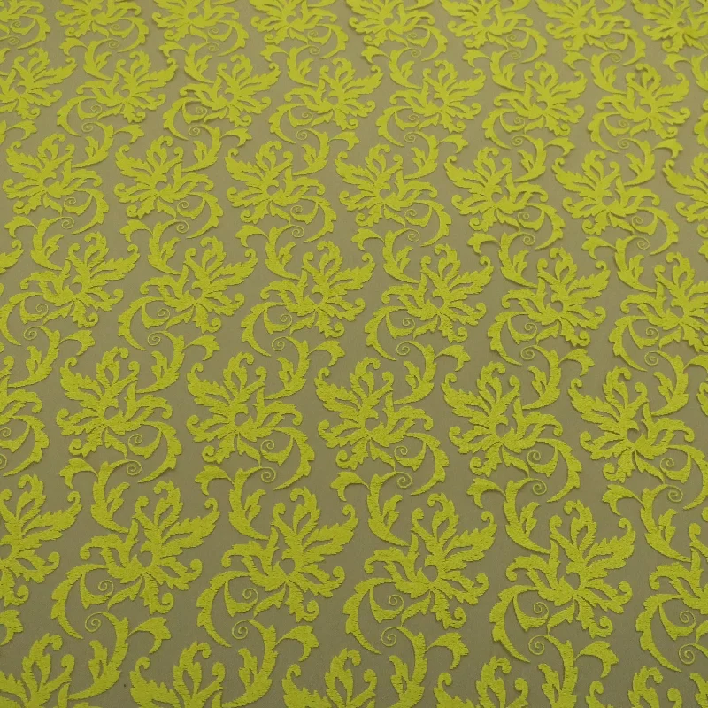 Crazy Deals Yellow Tulle with Yellow  Floral Design Embroidered  Fabric