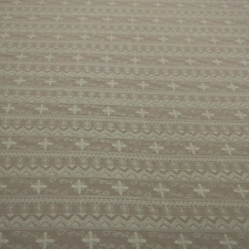 TIME-Limited Offer White Tulle with Ivory Floral Design Embroidered Fabric