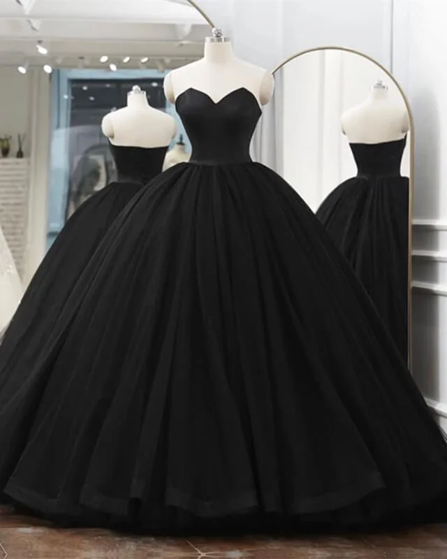 Closeout Gothic Black Strapless Quinceanera Dress Ball Gown