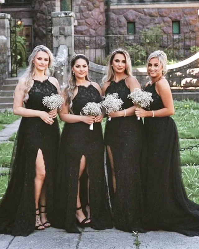 Take Advantage Elegant Halter Lace Mermaid Split Dresses With Tulle Skirt