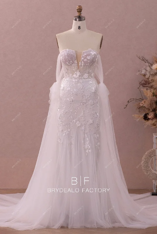 Midnight Madness Illusion Corset V-cut 3D Lace Tulle Overskirt Wedding Dress