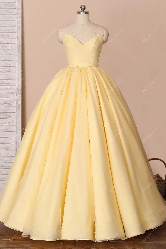 Special Promotion Yellow Satin and Tulle Strapless Ball Gown Dress