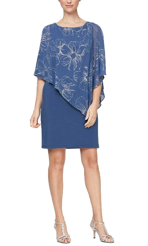 Discount Deals SLNY 9179146 - Floral Chiffon Capelet Dress