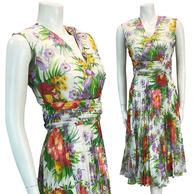 Crazy Savings VTG 70S FLORAL FAUX WRAP FRONT SUMMER SUN DRESS PURPLE RED WHITE 10 12