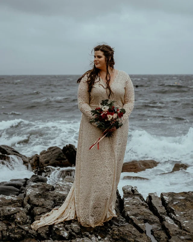 Price Cut Curvy Champagne Lace Gown #1151