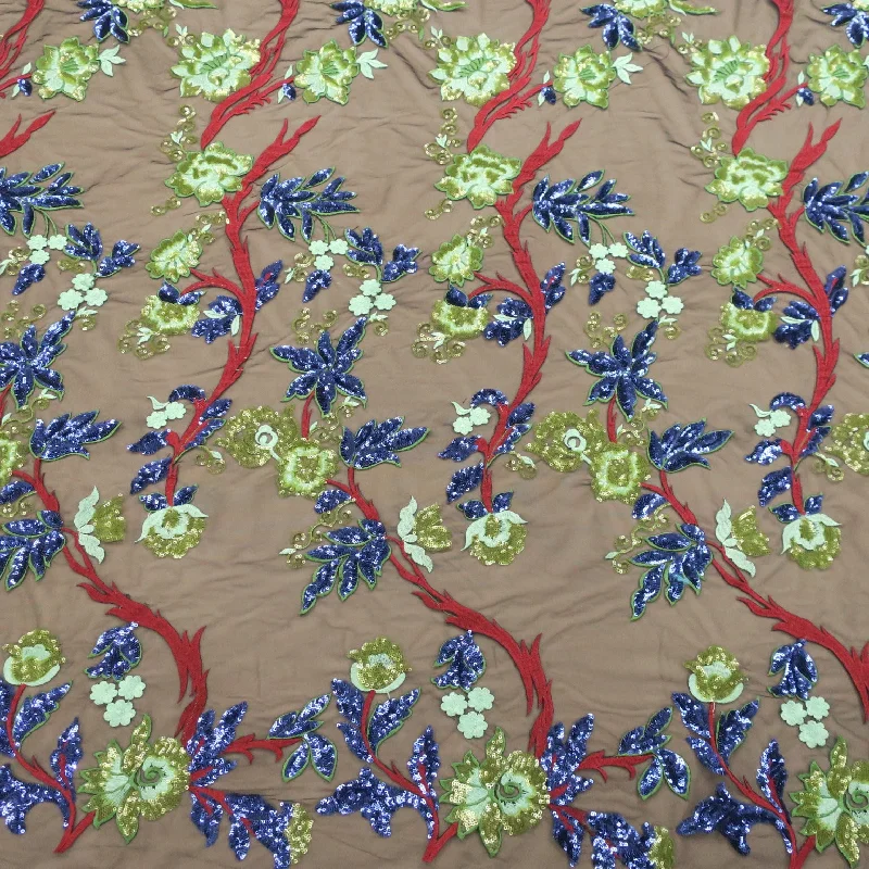 Super Bargain Black Tulle with Multicolored Floral Embroidered Fabric