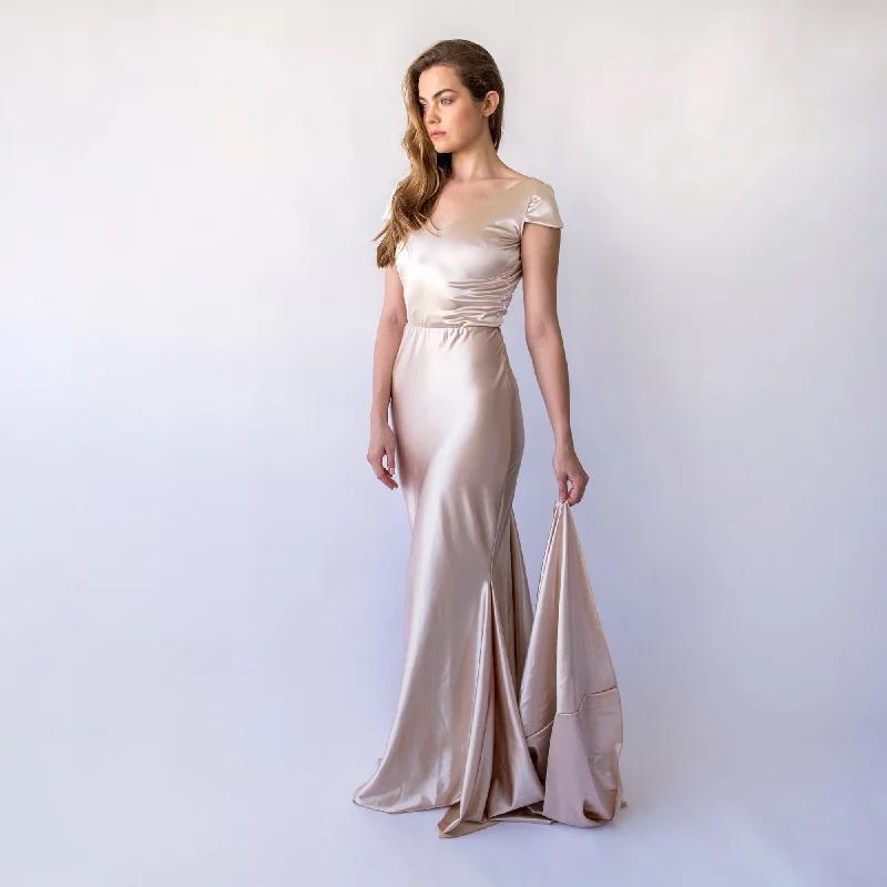 Steals and Deals Champagne Satin Mermaid Dress #1455