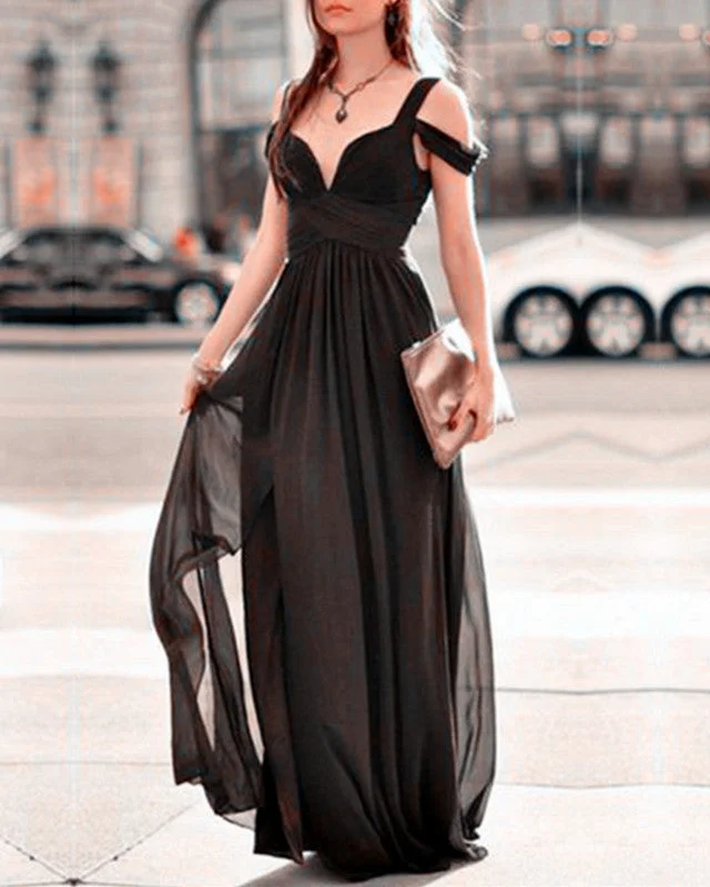 Special Price Cold Shoulder Bridesmaid Dresses Long Chiffon Split