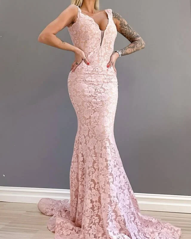 Best Seller Mermaid Blush Lace V-neck Dress