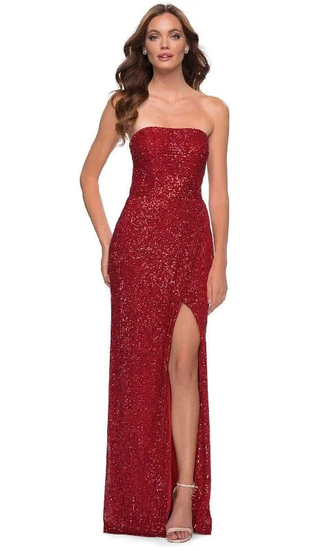 Special Offer La Femme - 29681 Sequined Faux Wrap High Slit Junior Prom Dress