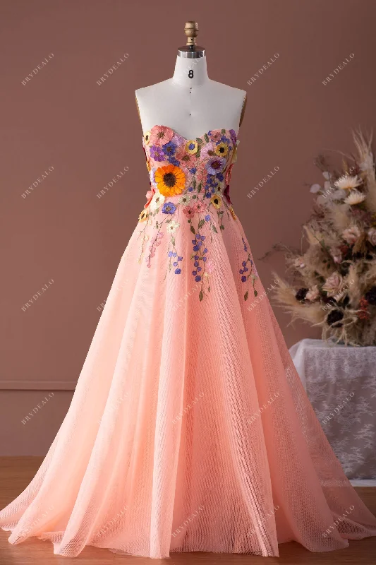 Last Chance Peach Pink Flower Sweetheart A-line Prom Formal Dress