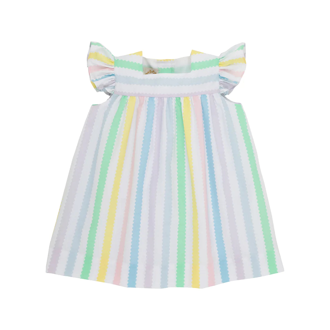 Savings Galore Rosemary Ruffle Dress-Broadcloth, Wellington Wiggle Stripe/Pier Party Pink